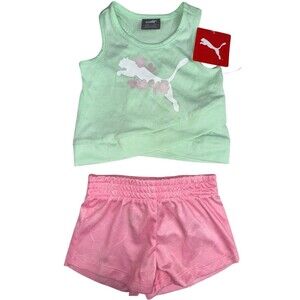 Puma 2-Piece Set Baby Girls 0-3 Months Tank Top & Short Fresh Mint Green New